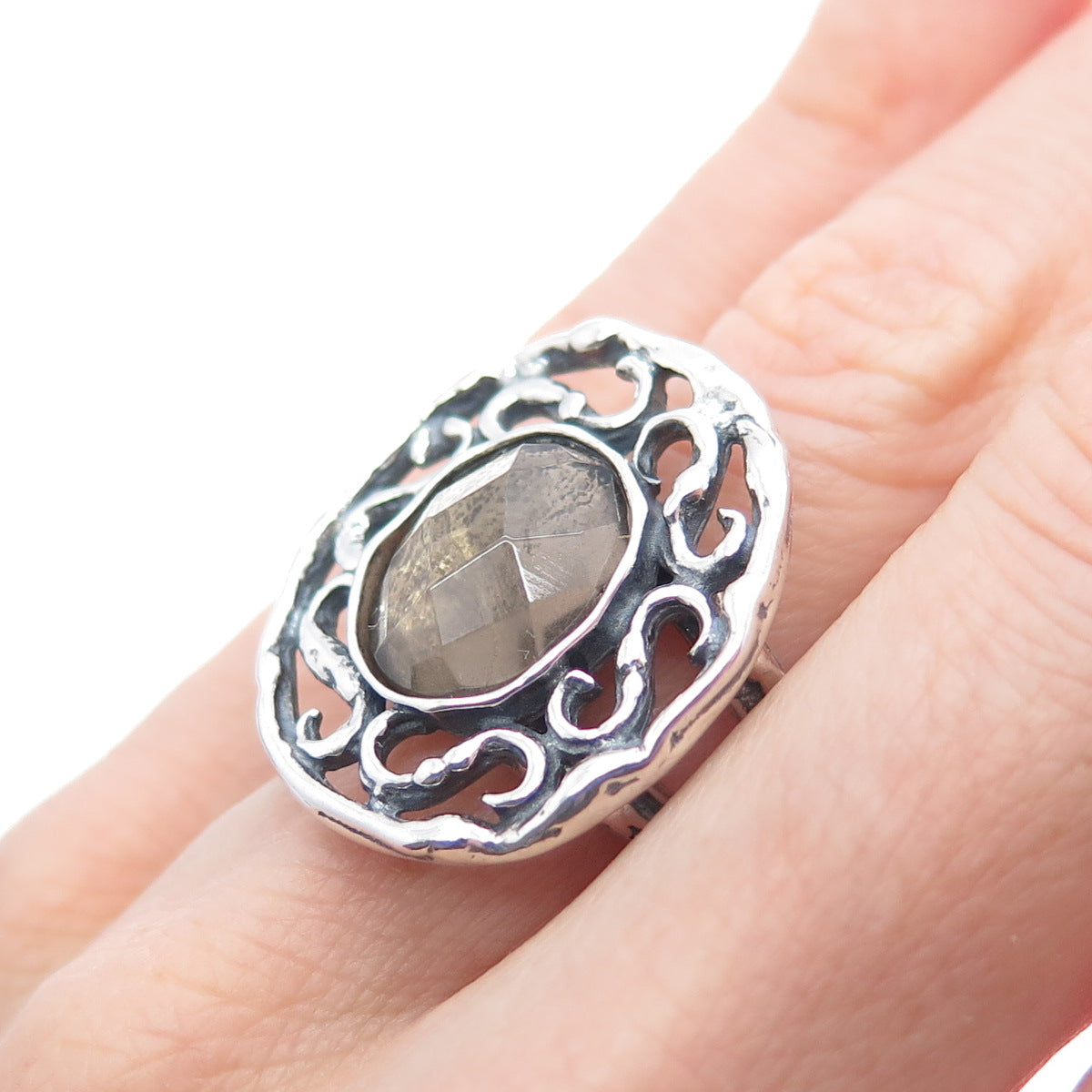 GOLAN GOLDEX Sterling Silver Vintage Real Smoky Quartz Oxidized Ring Size 5.75