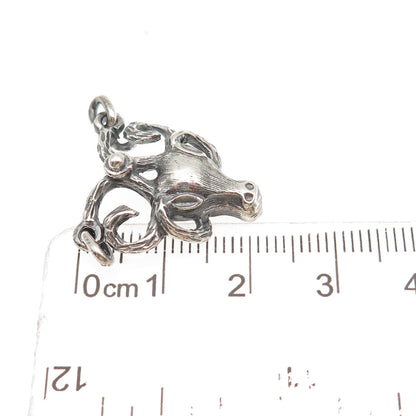 925 Sterling Silver Vintage Ram Oxidized Centerpiece Pendant