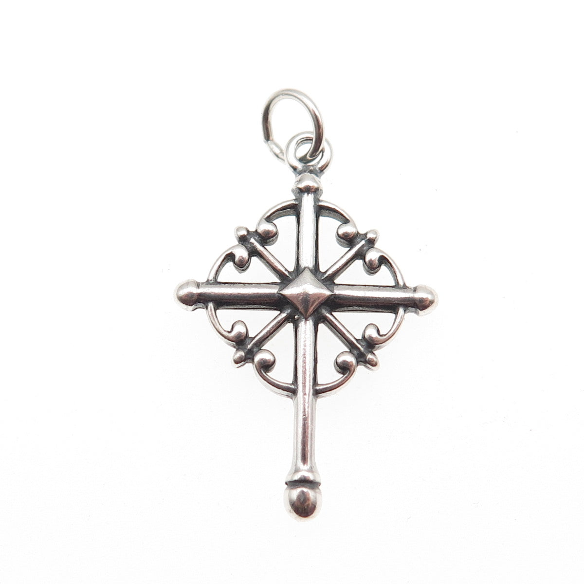 925 Sterling Silver Vintage Snow Cross Oxidized Charm Pendant