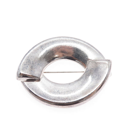 925 Sterling Silver Vintage Mexico Modernist Oxidized Pin Brooch