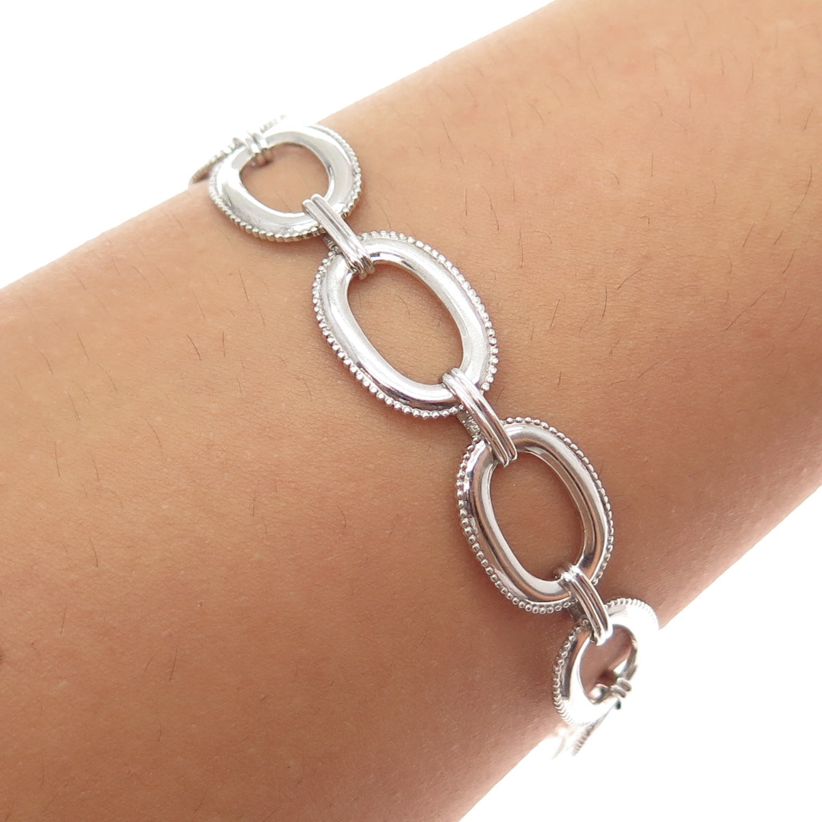 W. E. RICHARDS 925 Sterling Silver Antique Art Deco Oval Link Bracelet 6.75"