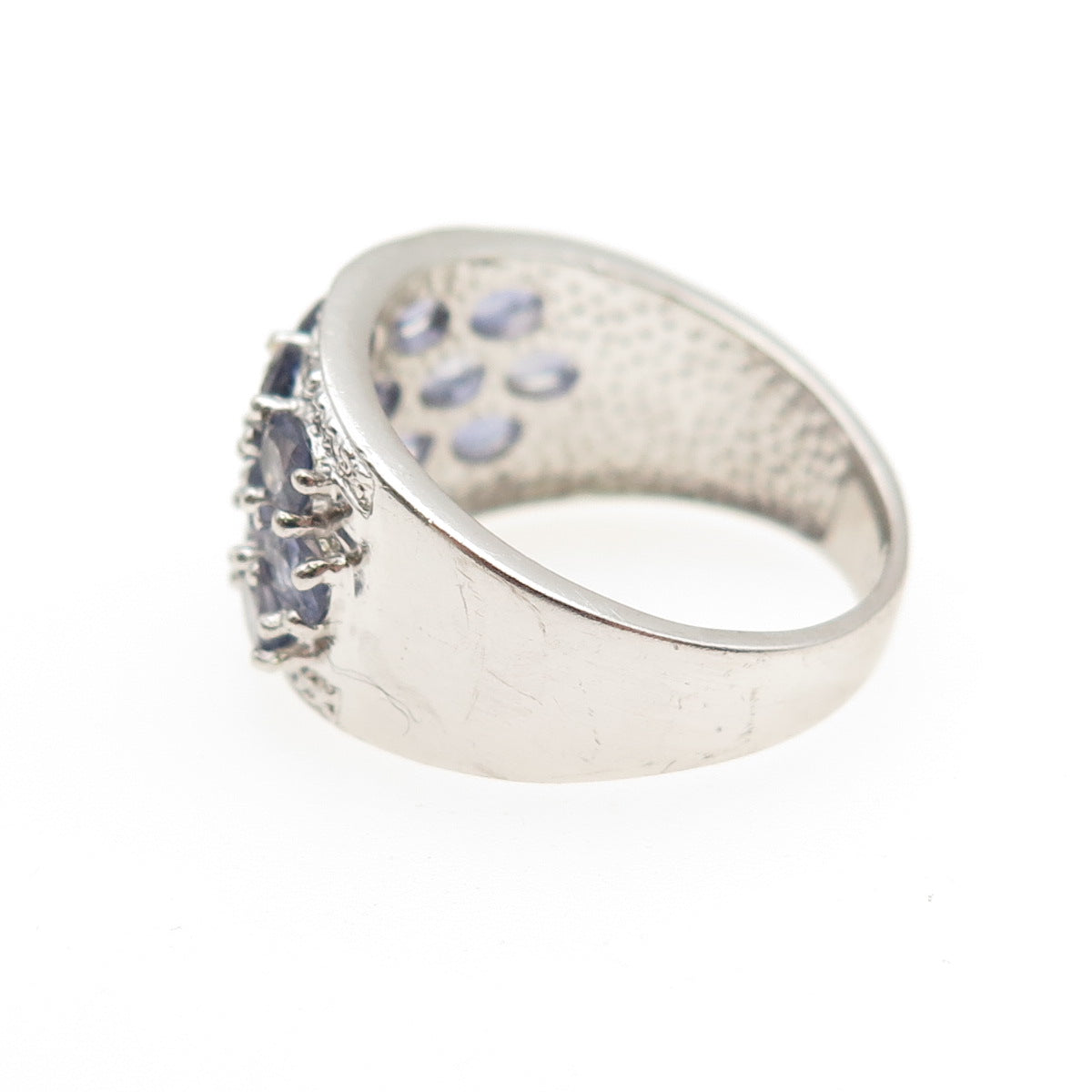 925 Sterling Silver Real Oval-Cut Iolite & Round-Cut White Topaz Ring Size 8.5