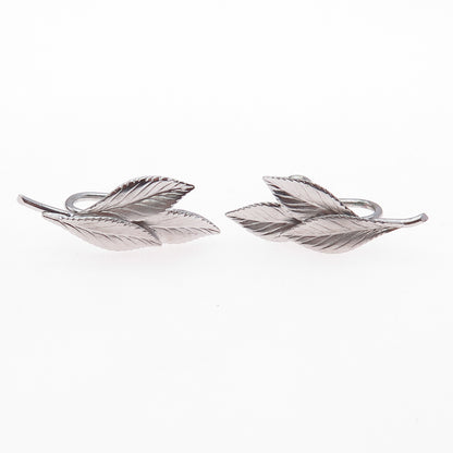 CARL ART 925 Sterling Silver Antique Art Deco Floral Leaf Screw Back Earrings