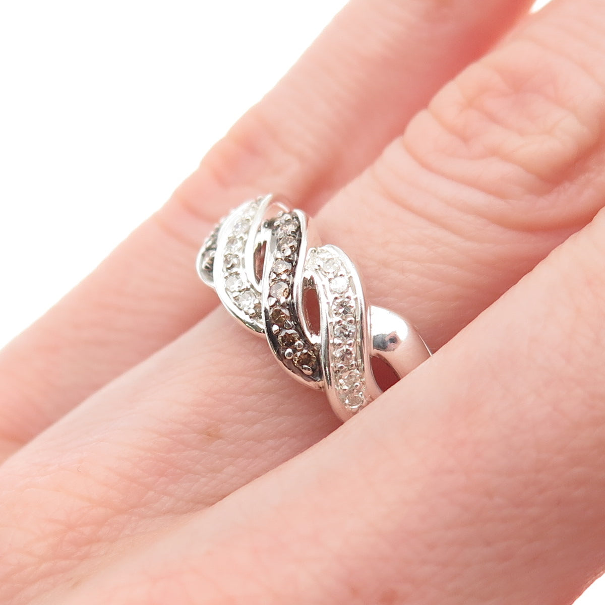 Michelle Albala 925 Sterling Silver Real Cognac & White Diamond Ring Size 6.25