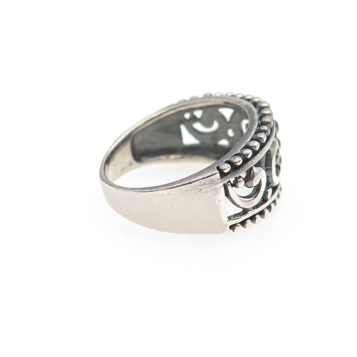 925 Sterling Silver Vintage Swirl Beaded Oxidized Ring Size 6.75