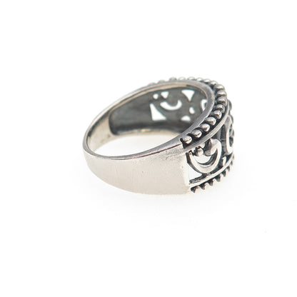 925 Sterling Silver Vintage Swirl Beaded Oxidized Ring Size 6.75