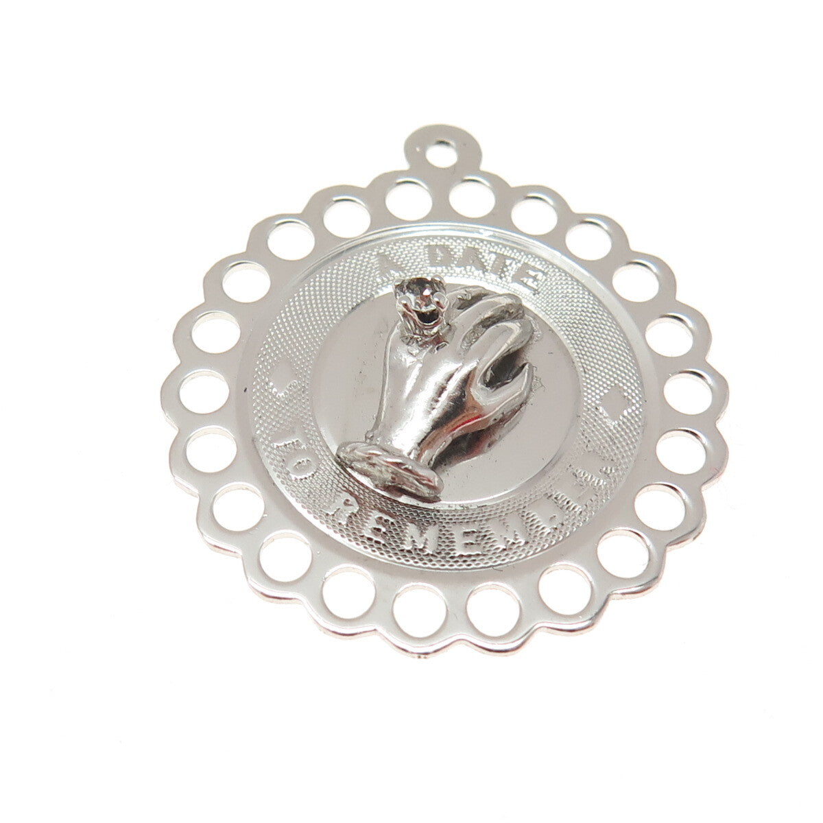 925 Sterling Vintage Rhinestone "A Date to Remember" Engagement Ring Pendant