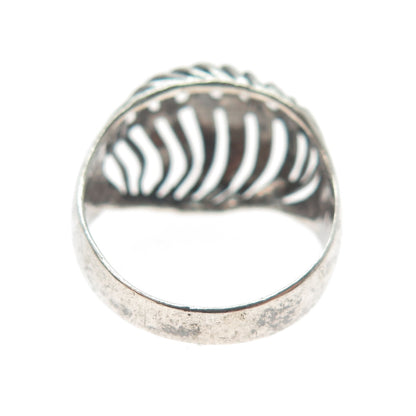 925 Sterling Silver Vintage Modernist Ribbed Dome Oxidized Ring Size 7.75