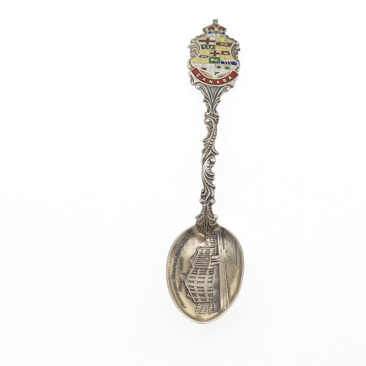 925 Sterling Antique 1901 Canada Enamel Provincial Building Halifax Coffee Spoon