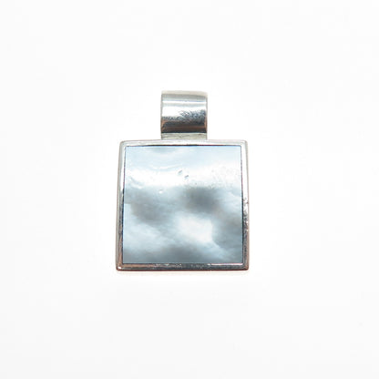 925 Sterling Silver Vintage Real MOP Square Slide Charm Pendant