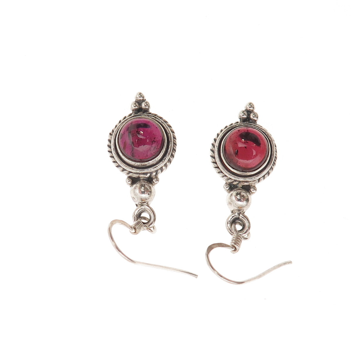 925 Sterling Silver Vintage Real Red Garnet Beaded Dangle Earrings