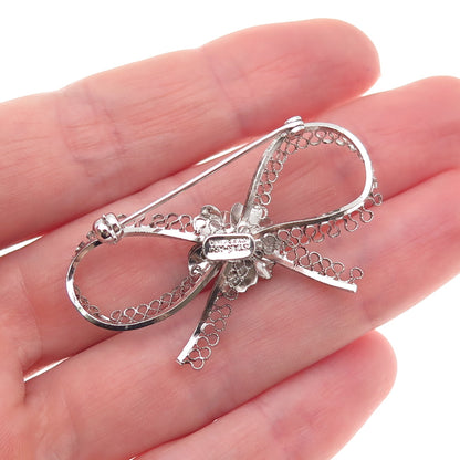 Star Art 925 Sterling Silver Antique Art Deco Flower Box Filigree Pin Brooch