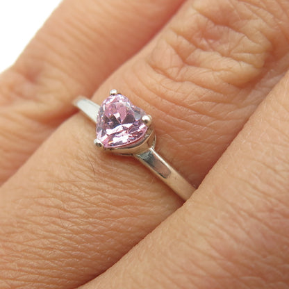 925 Sterling Silver Heart-Cut Pink C Z Ring Size 6