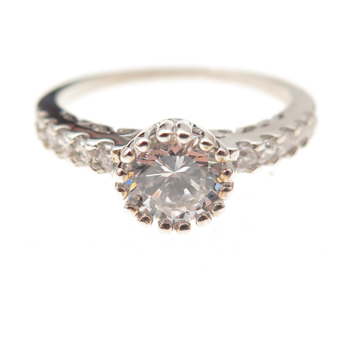 Charles Winston 925 Sterling Silver Round-Cut C Z Engagement Ring Size 9