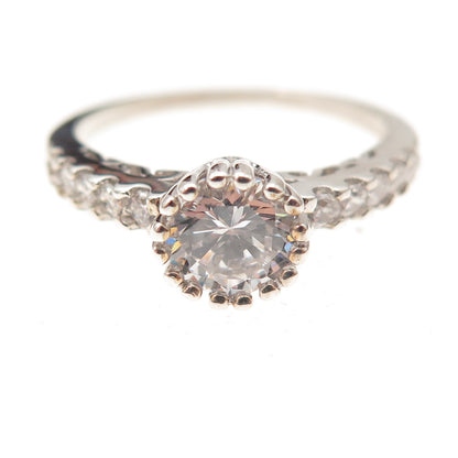 Charles Winston 925 Sterling Silver Round-Cut C Z Engagement Ring Size 9