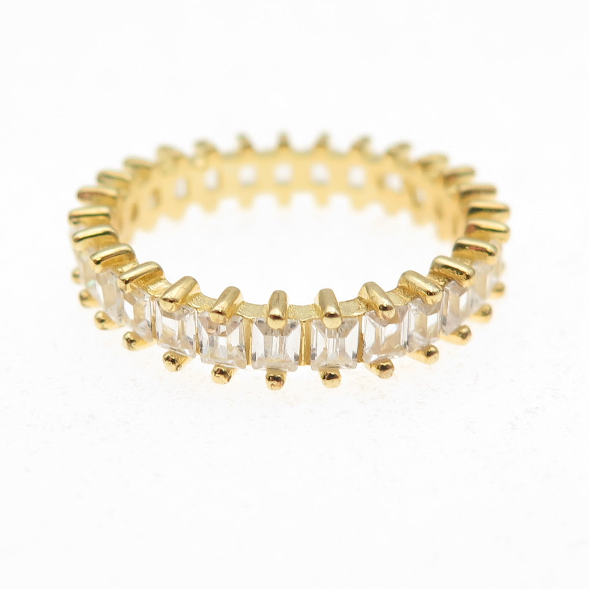 925 Sterling Silver Gold Plated Emerald-Cut C Z Eternity Band Ring Size 6.5