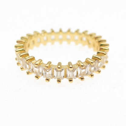 925 Sterling Silver Gold Plated Emerald-Cut C Z Eternity Band Ring Size 6.5