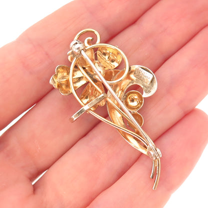 925 Sterling Silver 1/20 12K Gold Filled Vintage Orchid Pin Brooch / Pendant