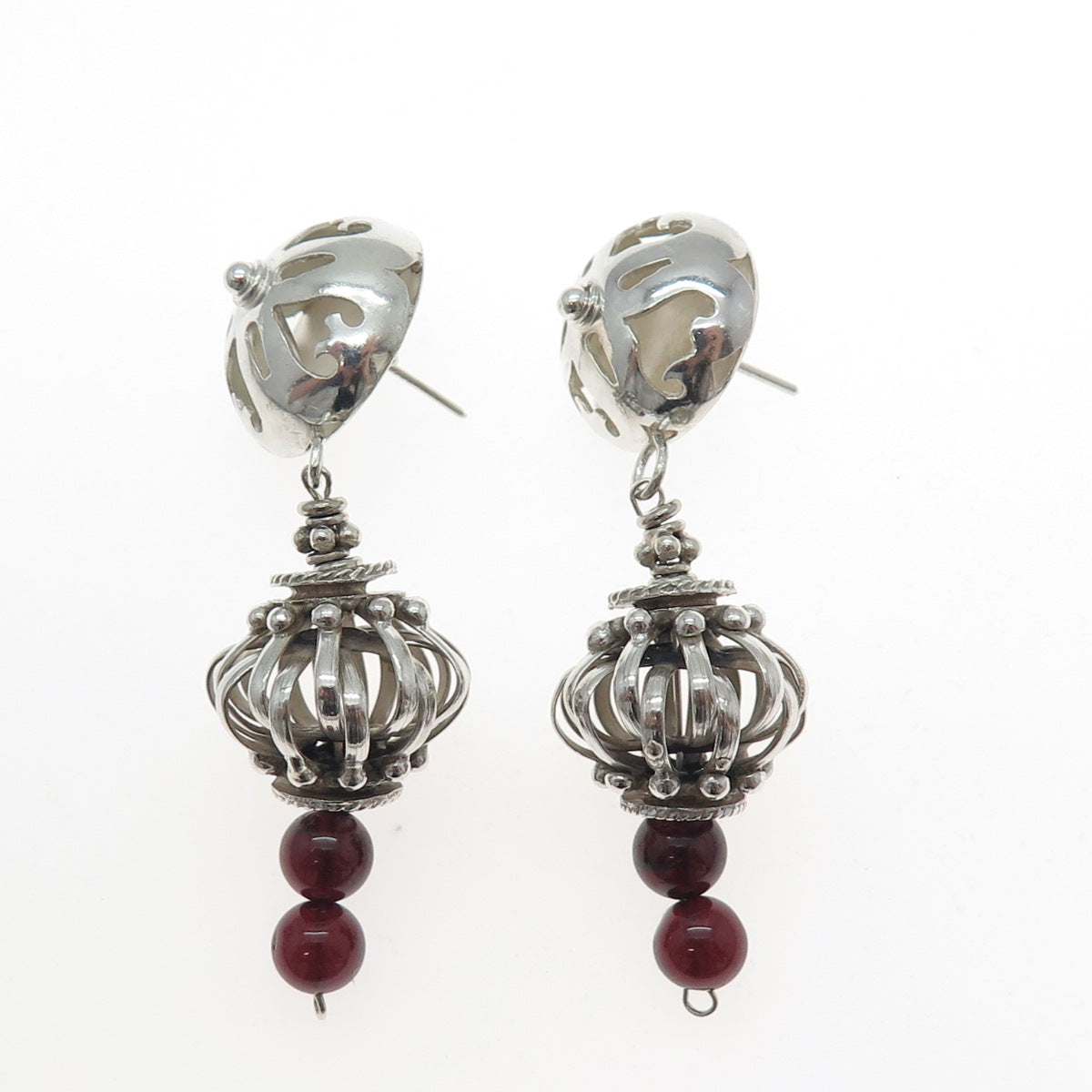 925 Sterling Silver Vintage Real Tourmaline Modernist Dangle Earrings
