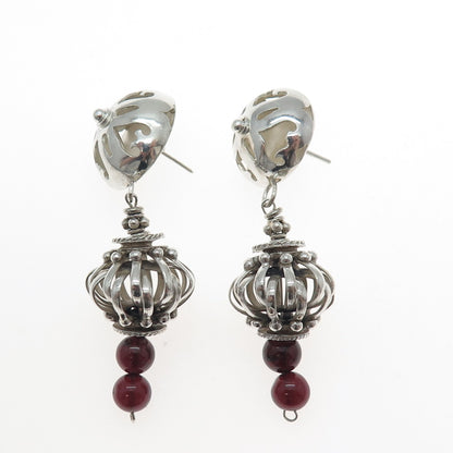 925 Sterling Silver Vintage Real Tourmaline Modernist Dangle Earrings