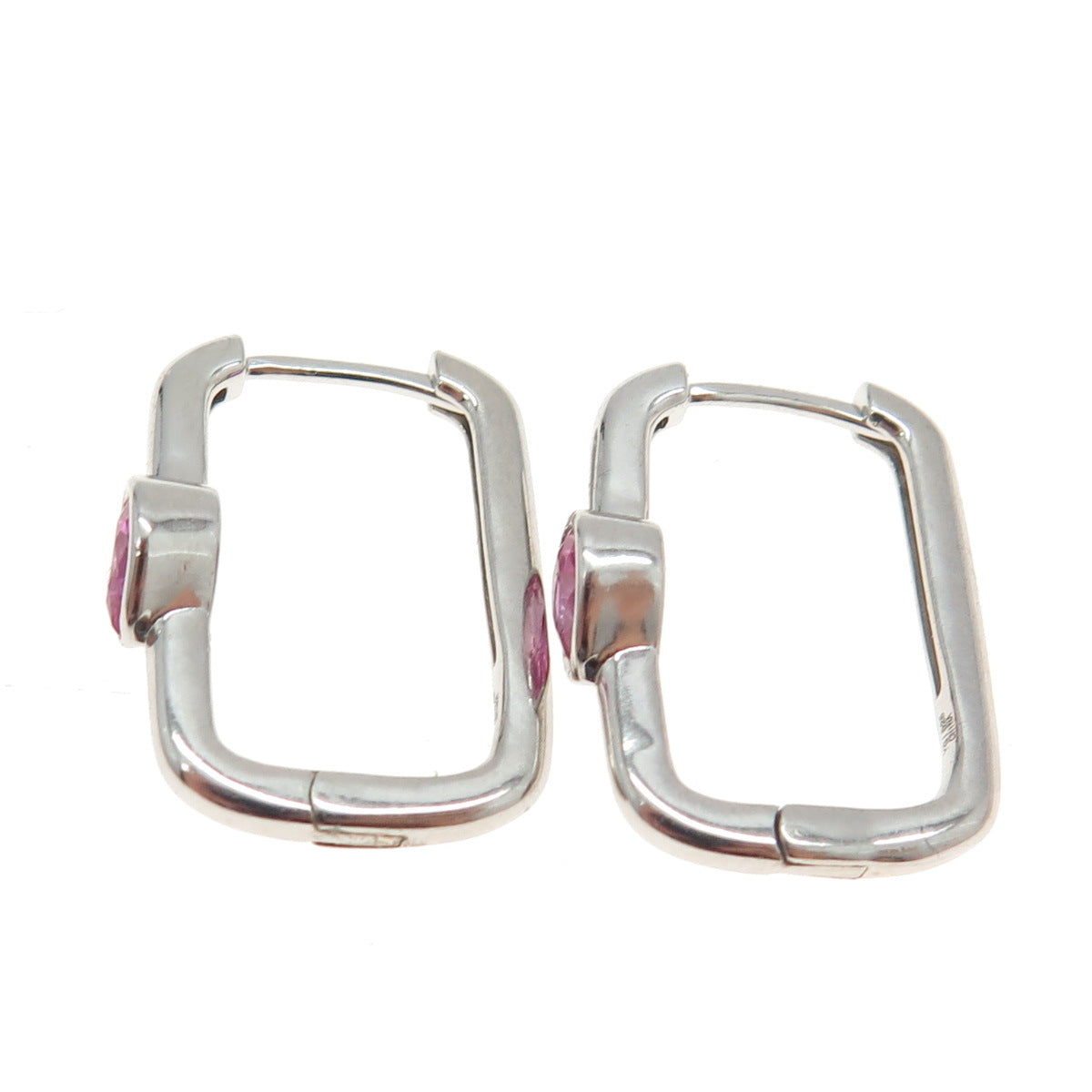 925 Sterling Silver Lab-Created Pink Sapphire Heart Paperclip Hoop Earrings