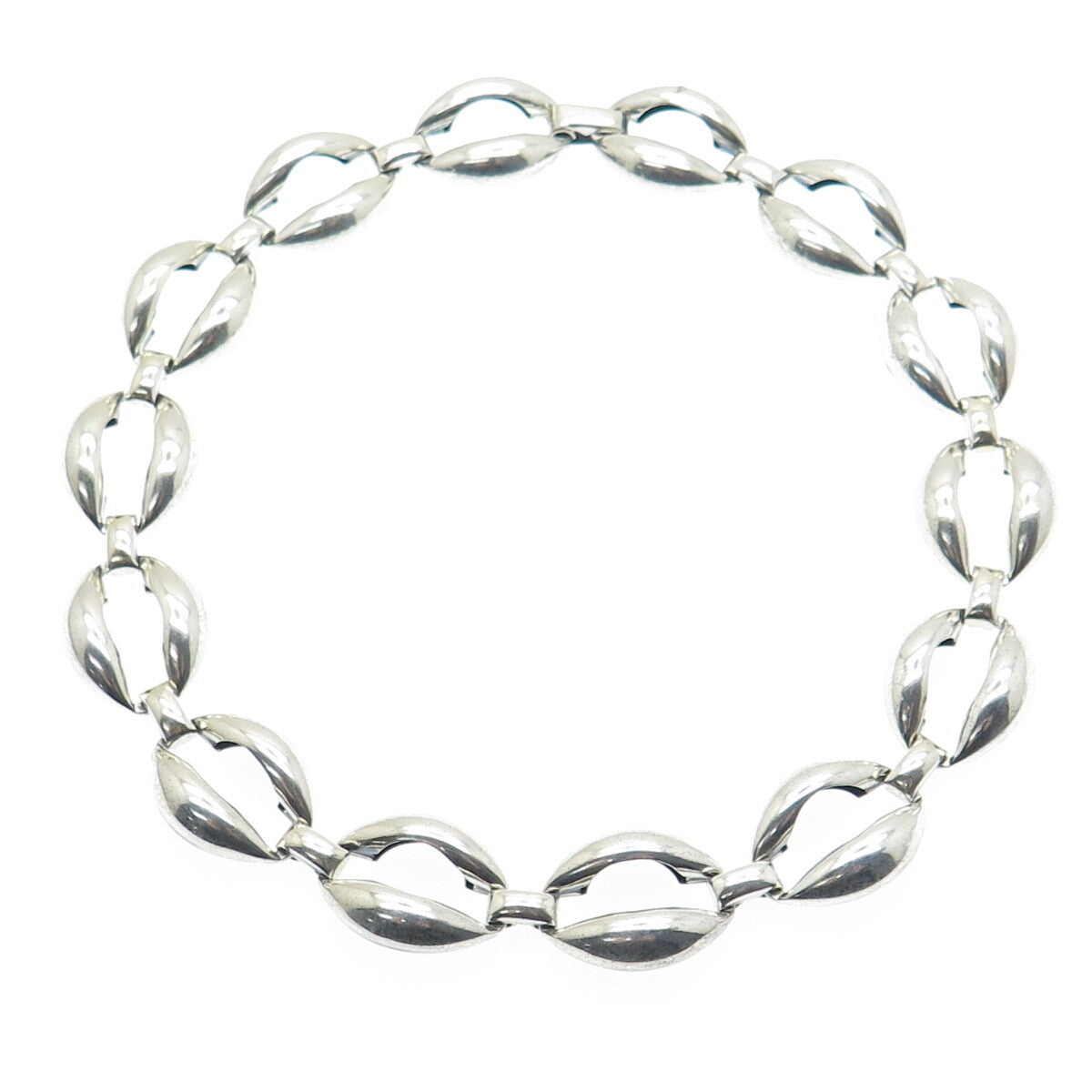 DANECRAFT 925 Sterling Silver Antique Art Deco Coffee Bean Chain Necklace 15"