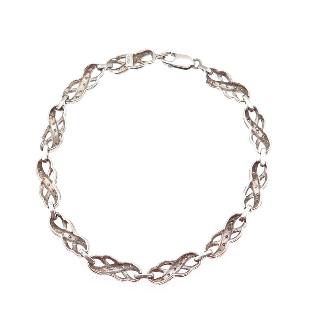 925 Sterling Silver Real Round-Cut Diamond Infinity Link Bracelet 7"