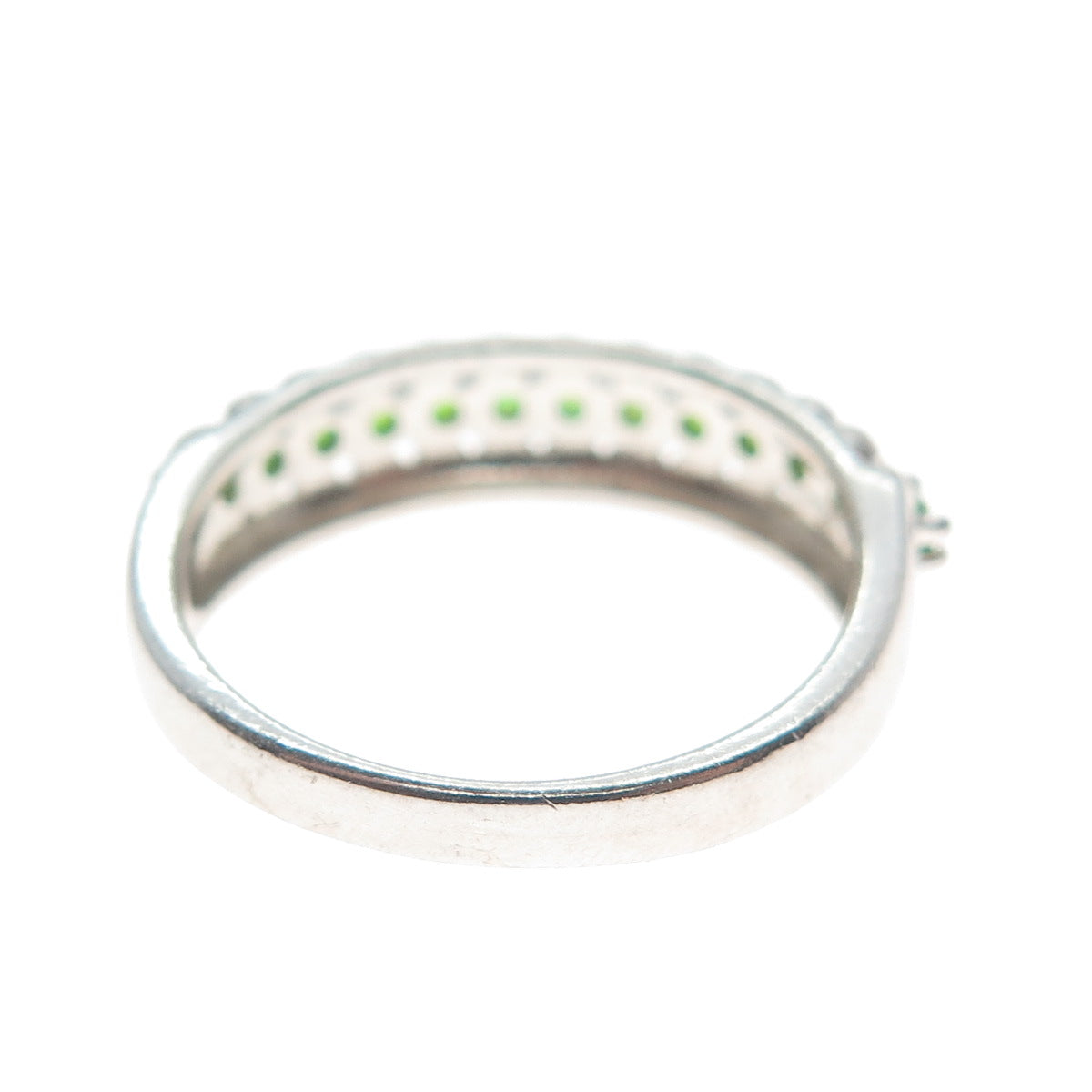 925 Sterling Silver Real Round-Cut Peridot Beaded Ring Size 7.5