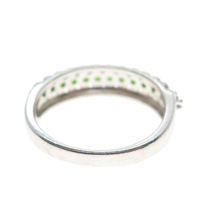 925 Sterling Silver Real Round-Cut Peridot Beaded Ring Size 7.5