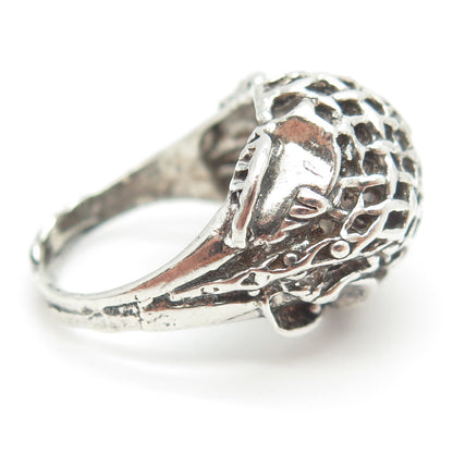 925 Sterling Silver Vintage Modernist Mesh Dome Ring Size 6.25
