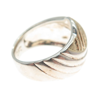 925 Sterling Silver 2-Tone Vintage Ribbed Modernist Ring Size 6