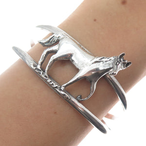 925 Sterling Silver Vintage Mexico Horse Adjustable Oxidized Bracelet 6.75"