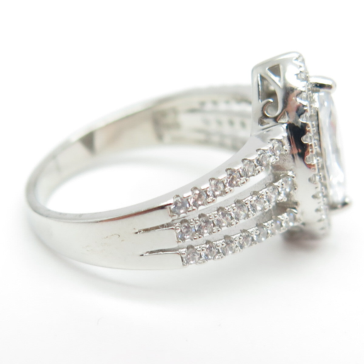 925 Sterling Silver Round & Marquise-Cut C Z Engagement Ring Size 7.5