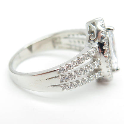 925 Sterling Silver Round & Marquise-Cut C Z Engagement Ring Size 7.5