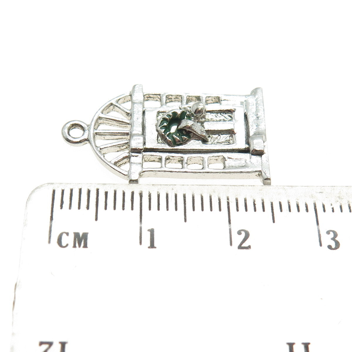 925 Sterling Silver Antique Enamel Christmas Entrance Doorway Mini Pendant
