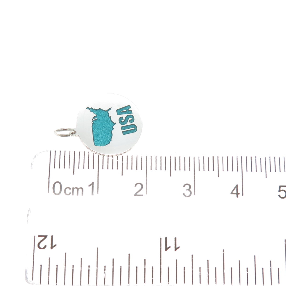 925 Sterling Silver Turquoise Enamel USA Map Round Tag Minimalist Charm Pendant