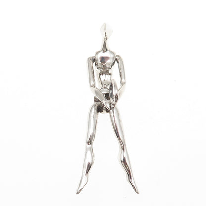 925 Sterling Silver Vintage Modernist Woman Articulated Charm Pendant