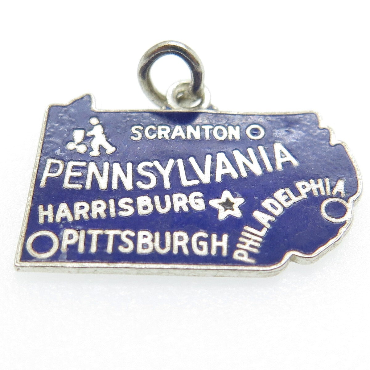 DANECRAFT 925 Sterling Silver Vintage Enamel Pennsylvania Map Minimalist Pendant
