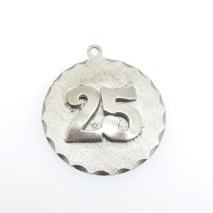 JEANOR 925 Sterling Silver Vintage 25th Anniversary Round Tag Pendant