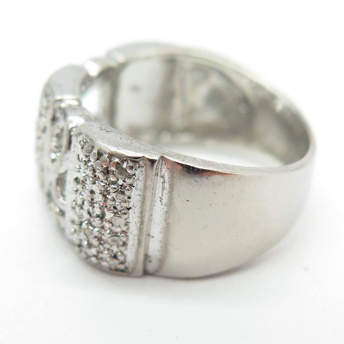 ROSS SIMONS 925 Sterling Silver Real White Diamond Accent Ornate Ring Size 7.25