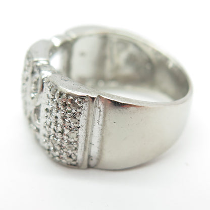 ROSS SIMONS 925 Sterling Silver Real White Diamond Accent Ornate Ring Size 7.25