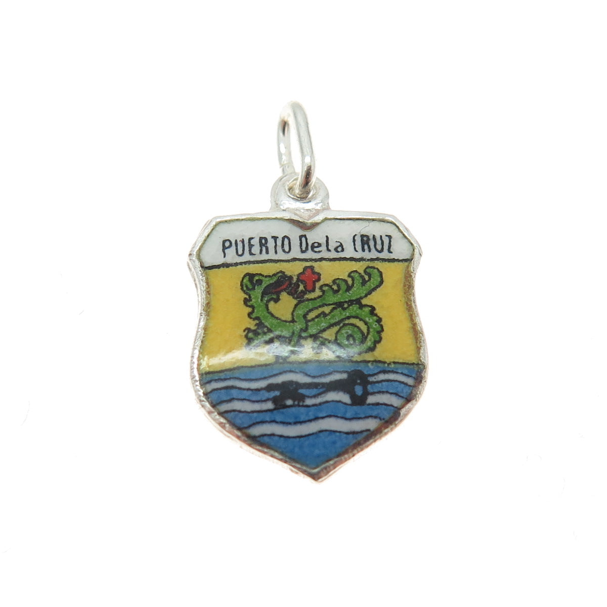 800 Silver Vintage Enamel Puerto de la Cruz Coat of Arms Minimalist Pendant
