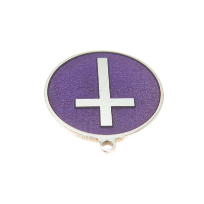 Tokemoti 925 Sterling Silver Purple Enamel Cross Round Tag Minimalist Pendant