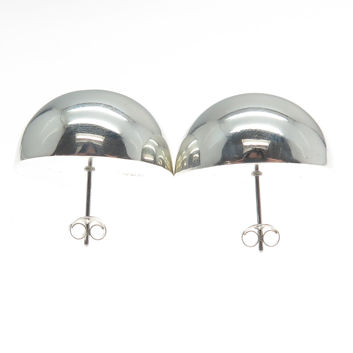 925 Sterling Silver Vintage Half Ball Modernist Earrings