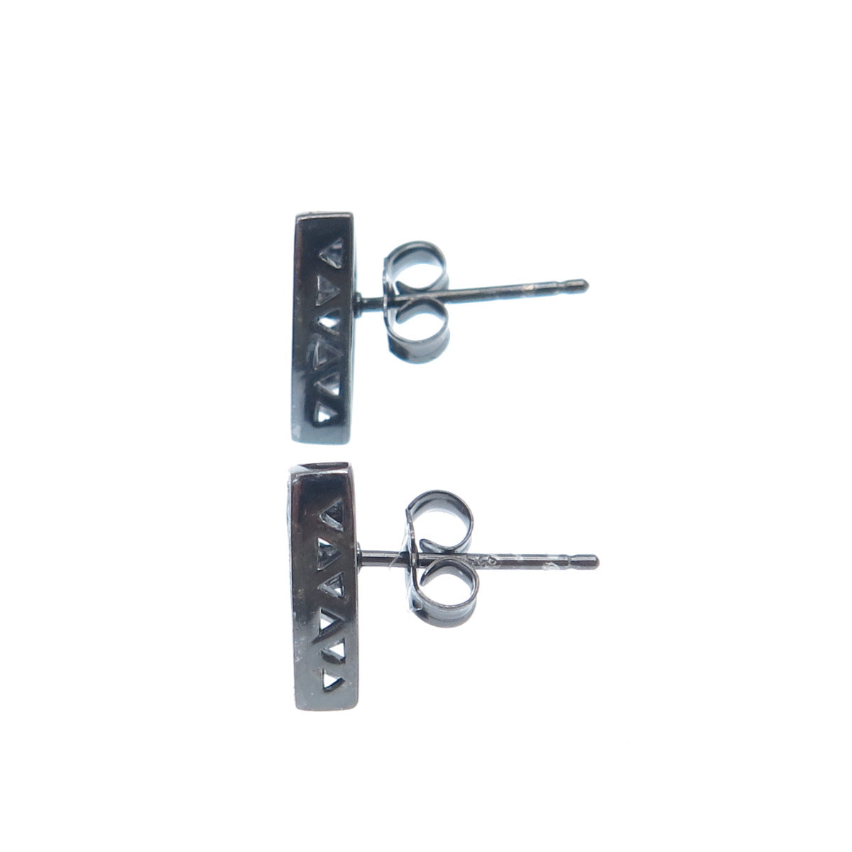 925 Sterling Silver Black Rhodium Round-Cut C Z Triangle Stud Earrings