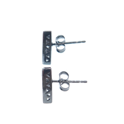 925 Sterling Silver Black Rhodium Round-Cut C Z Triangle Stud Earrings