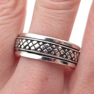 925 Sterling Silver Vintage Granulated Oxidized Rotating Band Ring Size 12.75