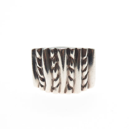 925 Sterling Silver Vintage Modernist Roped Ring Size 6.5