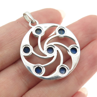 925 Sterling Silver Vintage Real Lapis Lazuli Twisted Charm Pendant