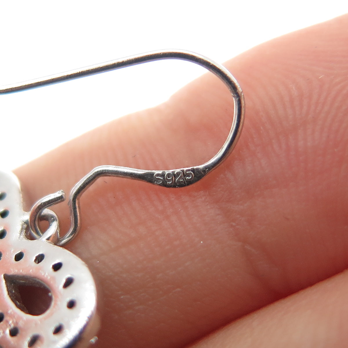 925 Sterling Silver Real Black Spinel Skull & Bow Dangle Earrings